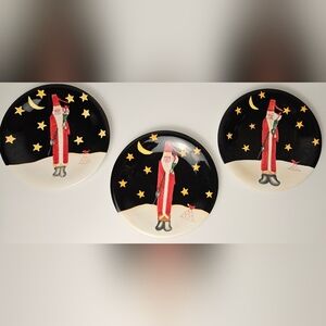 3 Vintage Certified International Becca Barton Santa Plates Set Christmas Decor